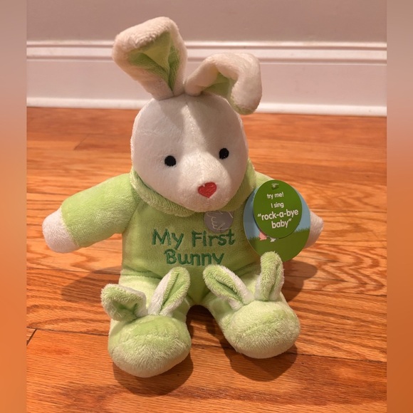 VINTAGE DAN DEE MY FIRST BUNNY RABBIT GREEN W/ SLIPPERS STUFFED ANIMAL PLUSH TOY - Picture 1 of 3